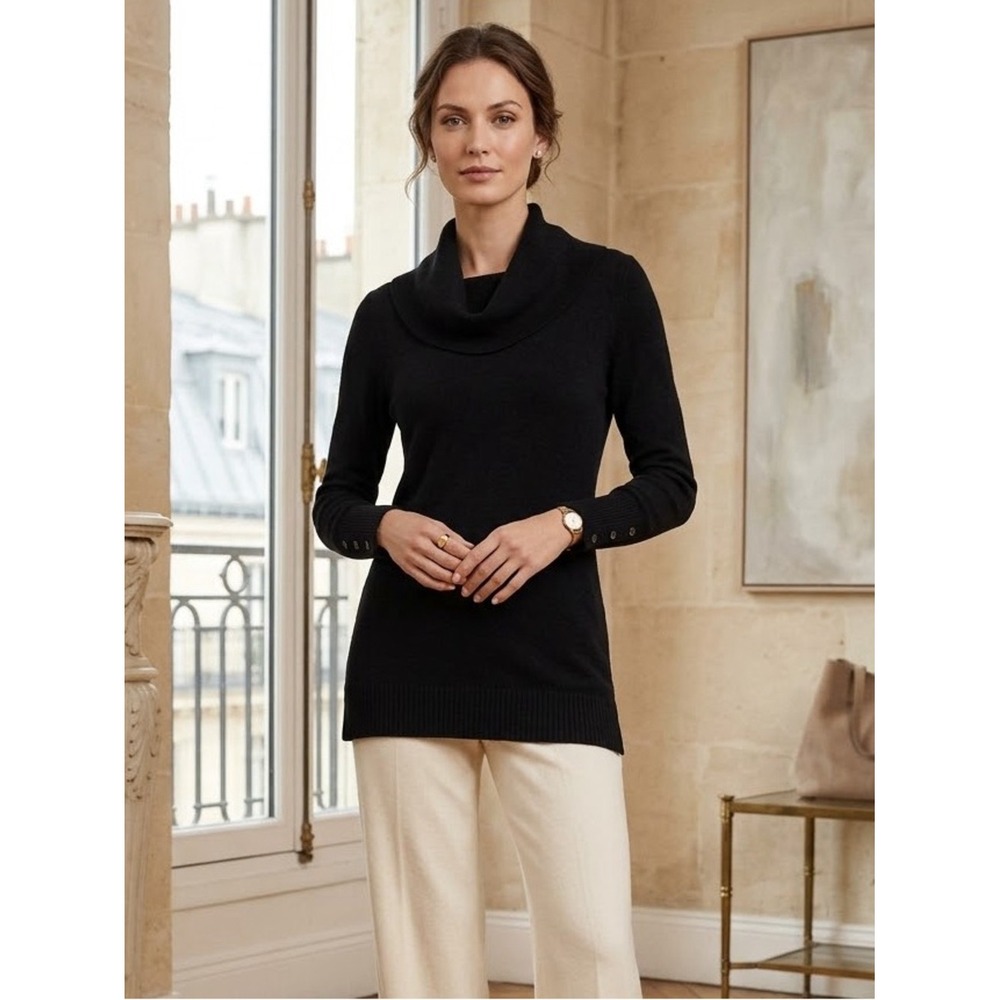 Lauren Ralph Lauren Black Wool Blend Cowl Neck Tunic Sweater S Elevated Preppy